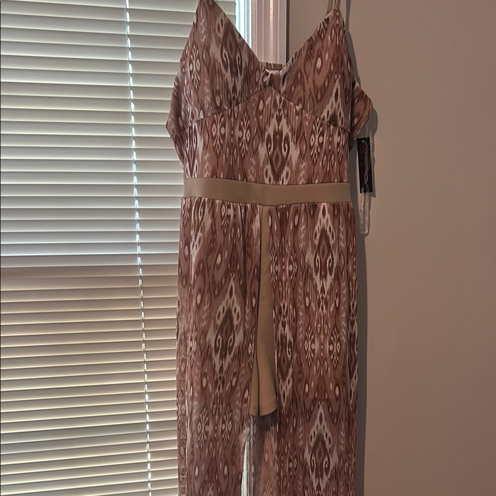 Brown and Cream Patterned Jumpsuit